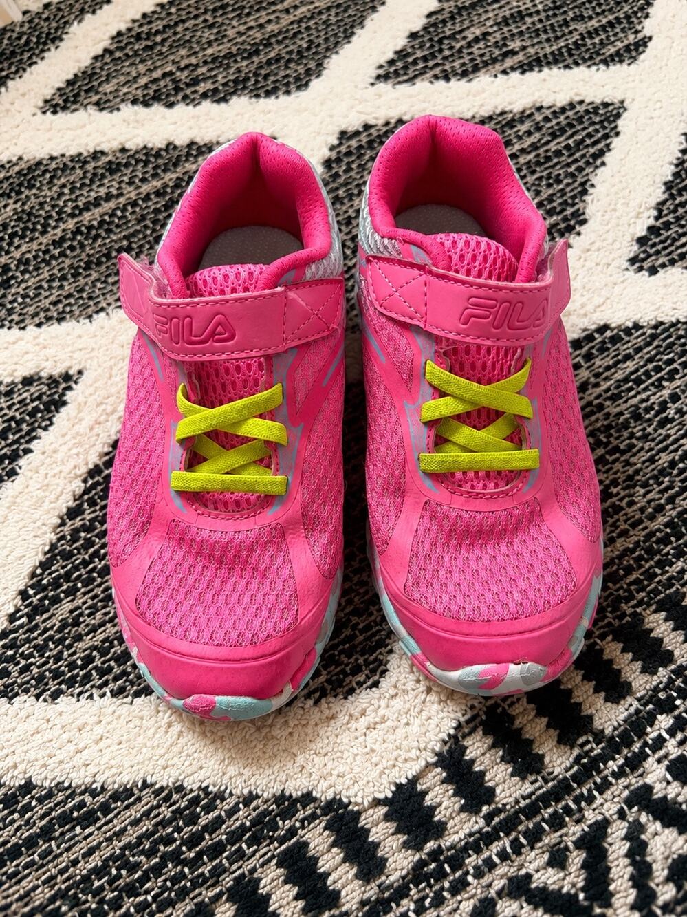 Fila Kids Pink Athletic Sneakers with Lime Accents girls size 13